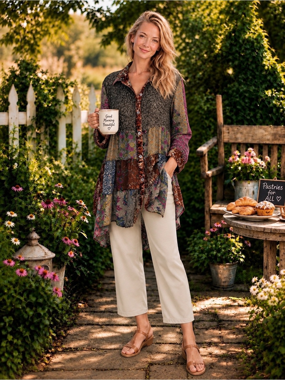 Young Threads Patchwork Quilted Boho Button-Up Top – XL NWT